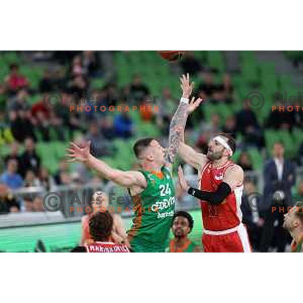 Duda Sanadze in action during ABA league regular season basketball match between Cedevita Olimpija and Borac in Stozice, Arena, Ljubljana, Slovenia on April 16, 2022