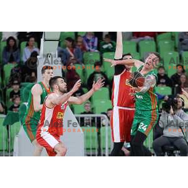 in action during ABA league regular season basketball match between Cedevita Olimpija and Borac in Stozice, Arena, Ljubljana, Slovenia on April 16, 2022