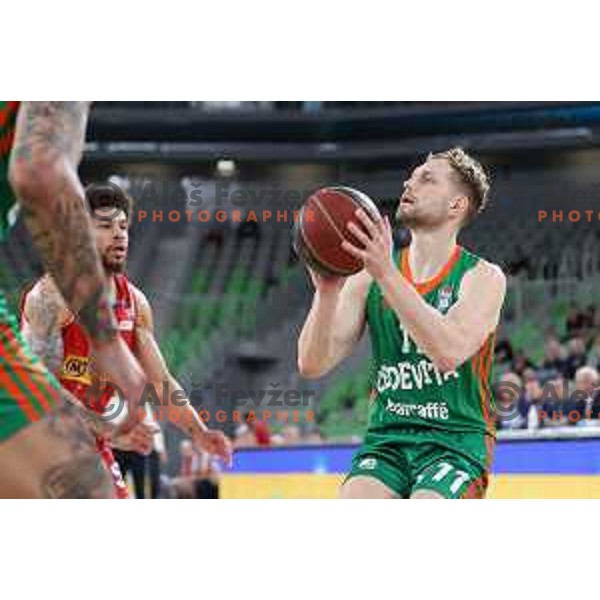 Jaka Blazic in action during ABA league regular season basketball match between Cedevita Olimpija and Borac in Stozice, Arena, Ljubljana, Slovenia on April 16, 2022