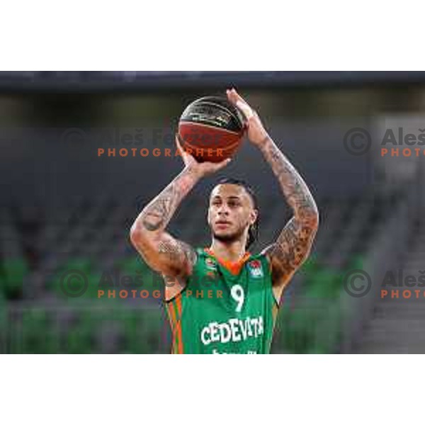 Zach Auguste in action during ABA league regular season basketball match between Cedevita Olimpija and Borac in Stozice, Arena, Ljubljana, Slovenia on April 16, 2022