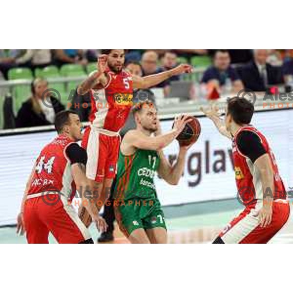 Jaka Blazic in action during ABA league regular season basketball match between Cedevita Olimpija and Borac in Stozice, Arena, Ljubljana, Slovenia on April 16, 2022