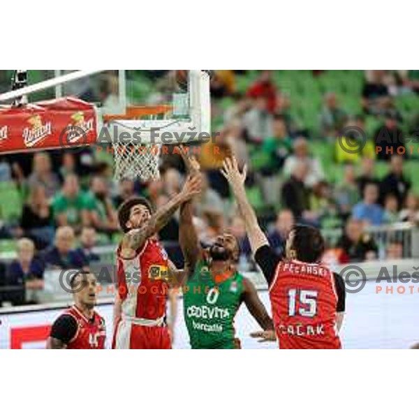 Jacob Pullen in action during ABA league regular season basketball match between Cedevita Olimpija and Borac in Stozice, Arena, Ljubljana, Slovenia on April 16, 2022