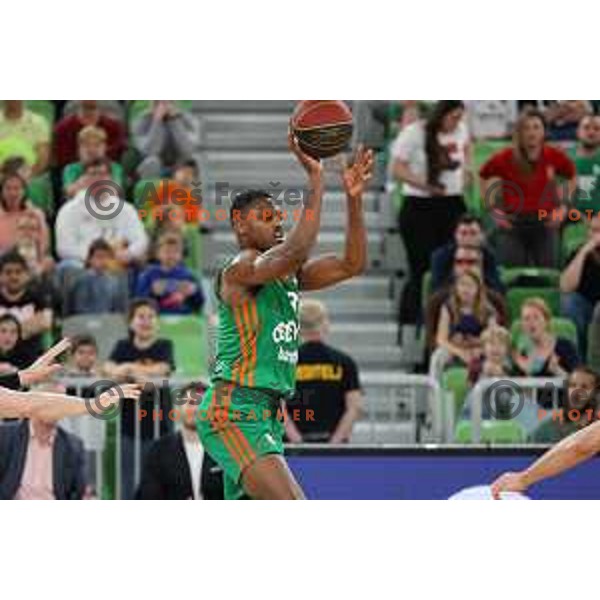 in action during ABA league regular season basketball match between Cedevita Olimpija and Borac in Stozice, Arena, Ljubljana, Slovenia on April 16, 2022
