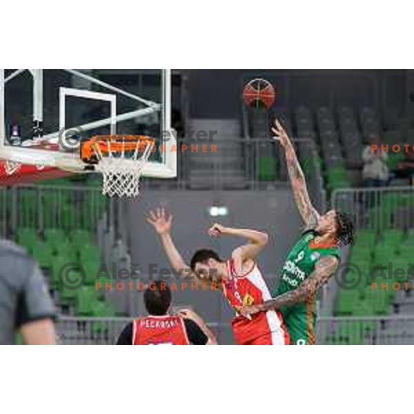 in action during ABA league regular season basketball match between Cedevita Olimpija and Borac in Stozice, Arena, Ljubljana, Slovenia on April 16, 2022