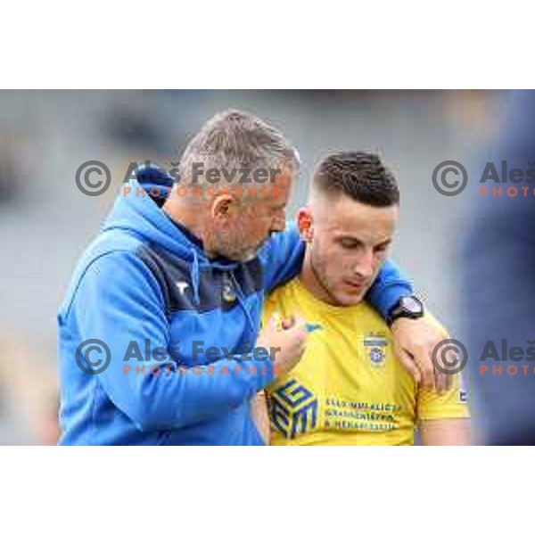 Head coach Dejan Djuranovic and Enes Alic during Prva Liga Telemach 2021-2022 football match between Domzale and Koper in Domzale, Slovenia on April 16, 2022