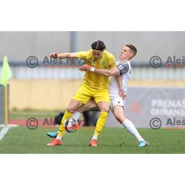 Alen Jurilj and Ivan Novoselec in action during Prva Liga Telemach 2021-2022 football match between Domzale and Koper in Domzale, Slovenia on April 16, 2022