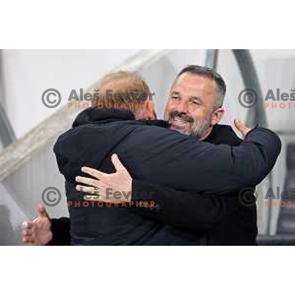 Head coaches Robert Prosinecki and Dusan Kosic during Prva Liga Telemach football match between Olimpija and Tabor CB 24 Sezana in SRC Stozice, Ljubljana, Slovenia on April 16, 2022