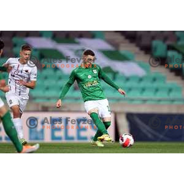 Mario Kvesic in action during Prva Liga Telemach football match between Olimpija and Tabor CB 24 Sezana in SRC Stozice, Ljubljana, Slovenia on April 16, 2022 