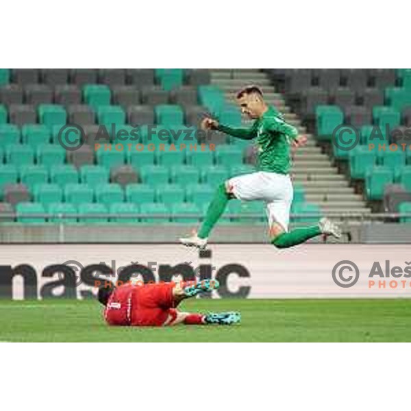 Mustafa Nukic in action during Prva Liga Telemach football match between Olimpija and Tabor CB 24 Sezana in SRC Stozice, Ljubljana, Slovenia on April 16, 2022 