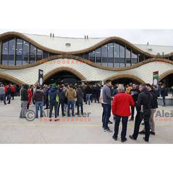 Fans of Cedevita Olimpija in action during eight-final of 7days EuroCup basketball match between Cedevita Olimpija and Turk Telekom in Stozice, Arena, Ljubljana, Slovenia on April 19, 2022