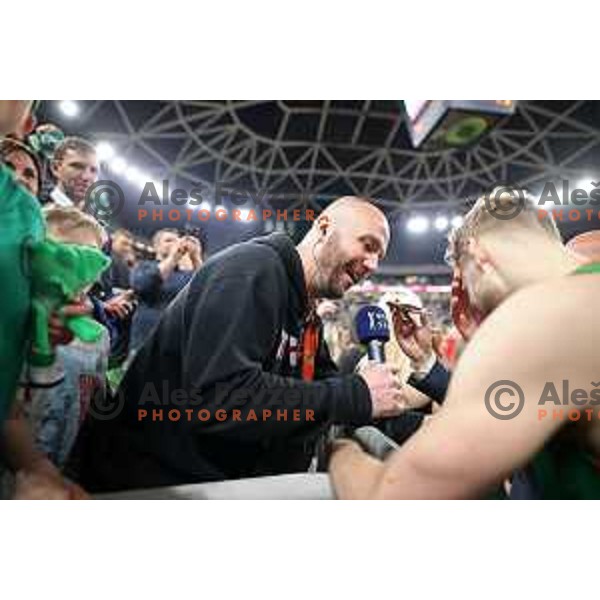 Marko Polak interviews Jaka Blazic of Cedevita Olimpija after eight-final of 7days EuroCup basketball match between Cedevita Olimpija and Turk Telekom in Stozice, Arena, Ljubljana, Slovenia on April 19, 2022