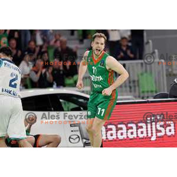 Jaka Blazic of Cedevita Olimpija in action during eight-final of 7days EuroCup basketball match between Cedevita Olimpija and Turk Telekom in Stozice, Arena, Ljubljana, Slovenia on April 19, 2022