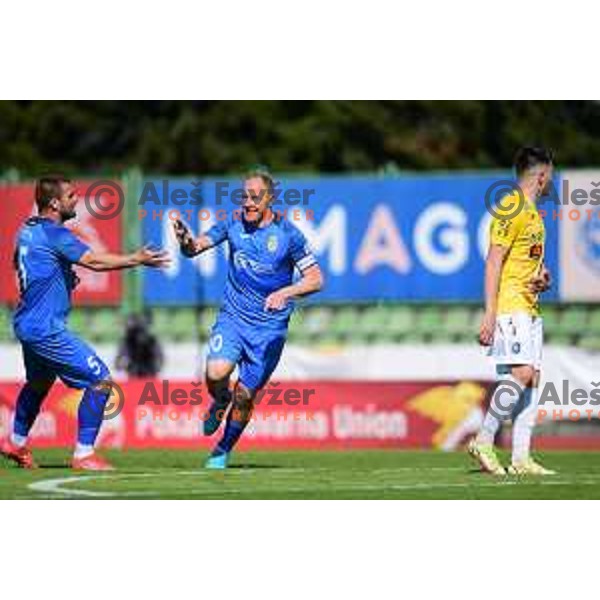 Senijad Ibricic celebrates goal during semi-final of Slovenian Cup 2021-2022 football match between Bravo and Domzale in Ljubljana, Slovenia on April 20, 2022