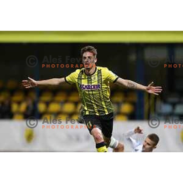 Ivan Saric of Kalcer Radomlje celebrates goal during Prva Liga Telemach 2021-2022 football match between Kalcer Radomlje and Mura in Domzale, Slovenia on April 23, 2022