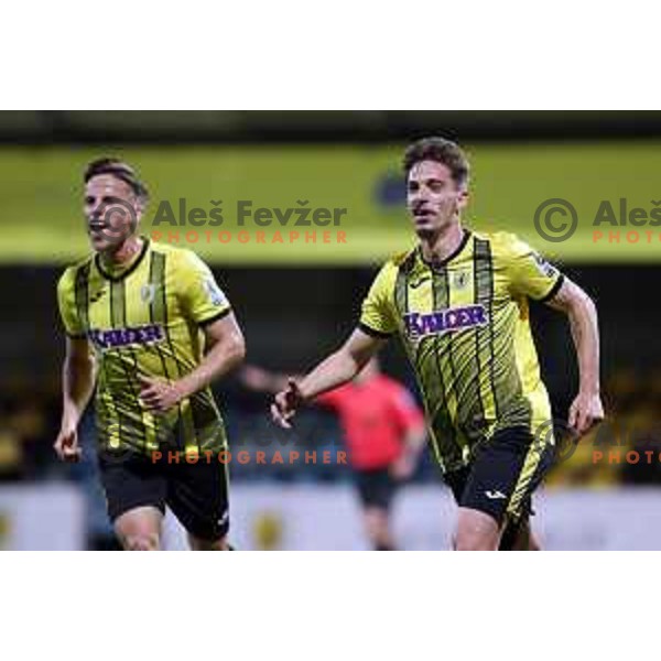 Ivan Saric of Kalcer Radomlje celebrates goal during Prva Liga Telemach 2021-2022 football match between Kalcer Radomlje and Mura in Domzale, Slovenia on April 23, 2022