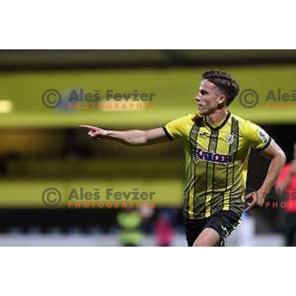 Sandi Nuhanovic of Kalcer Radomlje celebrates goal during Prva Liga Telemach 2021-2022 football match between Kalcer Radomlje and Mura in Domzale, Slovenia on April 23, 2022