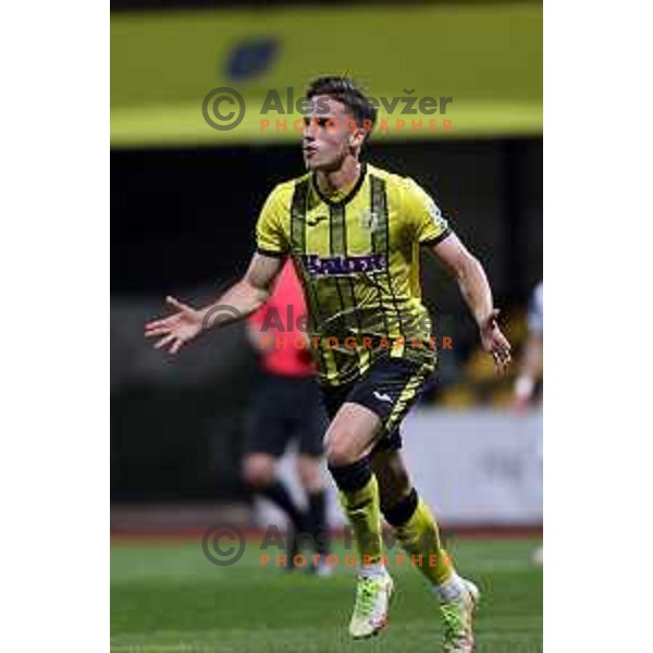 Sandi Nuhanovic of Kalcer Radomlje celebrates goal during Prva Liga Telemach 2021-2022 football match between Kalcer Radomlje and Mura in Domzale, Slovenia on April 23, 2022