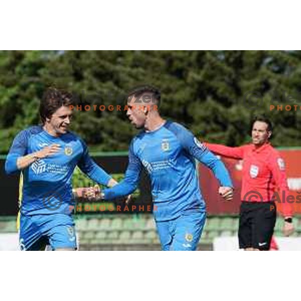 Arnel Jakupovic of Domzale celebrates goal during Prva Liga Telemach football match between Bravo and Domzale in Ljubljana, Slovenia on April 24, 2022