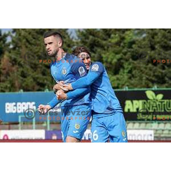 Arnel Jakupovic of Domzale celebrates goal during Prva Liga Telemach football match between Bravo and Domzale in Ljubljana, Slovenia on April 24, 2022