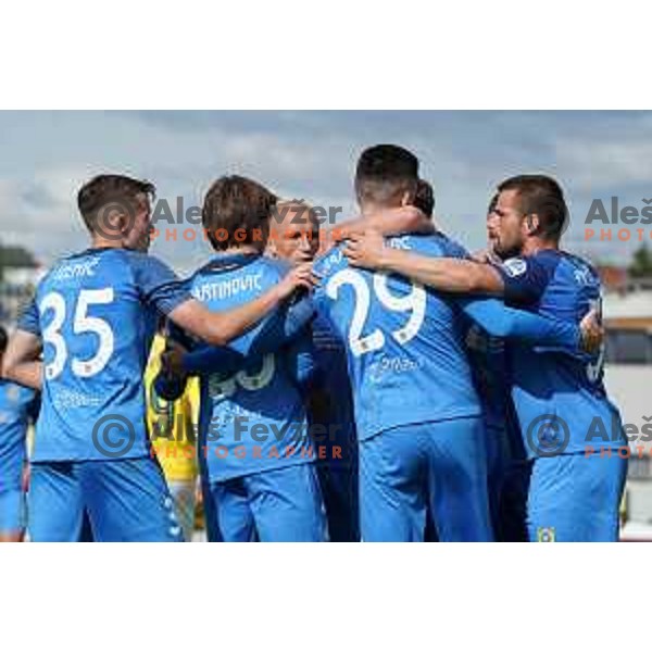 Arnel Jakupovic of Domzale celebrates goal during Prva Liga Telemach football match between Bravo and Domzale in Ljubljana, Slovenia on April 24, 2022