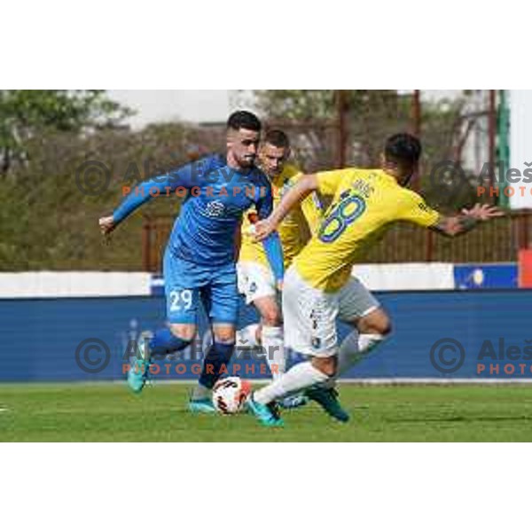 Arnel Jakupovic of Domzale celebrates goal during Prva Liga Telemach football match between Bravo and Domzale in Ljubljana, Slovenia on April 24, 2022