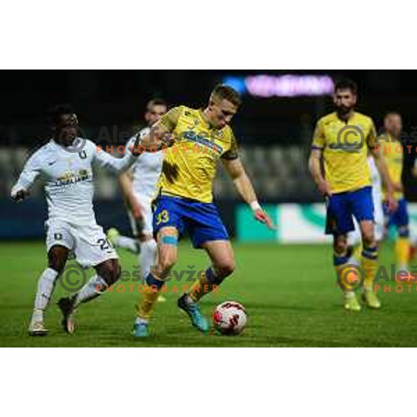 Eric boakye and Ivan Novoselec in action during Prva Liga Telemach 2021-2022 football match between Koper and Olimpija at Bonifika, Koper, Slovenia on April 24, 2022