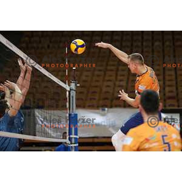 Players of ACH volley celebrate victory in the Final of 1.DOL between ACH volley and Calcit in Tivoli Hall, Ljubljana, Slovenia on April 25, 2022
