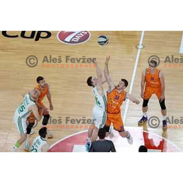Ziga Daneu in action during Nova KBM league match between Cedevita Olimpija and Helios Suns and Ljubljana, Slovenia on April 25, 2022