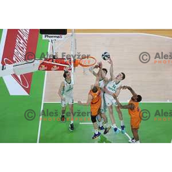 In action during Nova KBM league match between Cedevita Olimpija and Helios Suns and Ljubljana, Slovenia on April 25, 2022