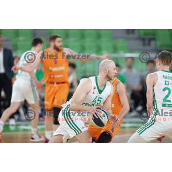 Mirko Mulalic in action during Nova KBM league match between Cedevita Olimpija and Helios Suns and Ljubljana, Slovenia on April 25, 2022
