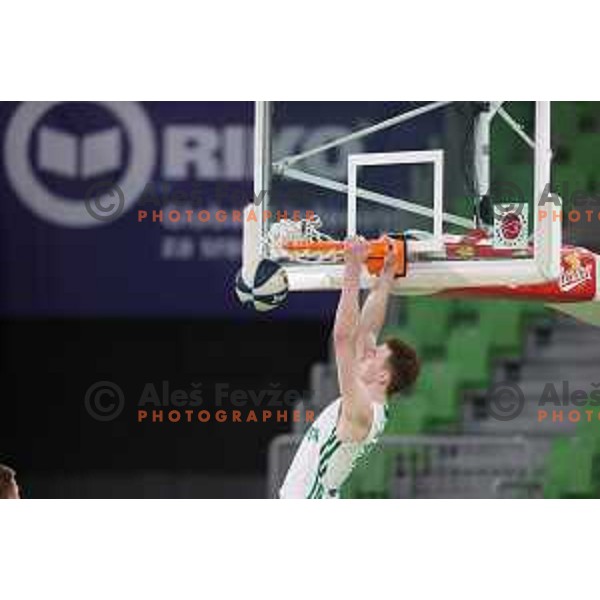 Ziga Daneu in action during Nova KBM league match between Cedevita Olimpija and Helios Suns and Ljubljana, Slovenia on April 25, 2022