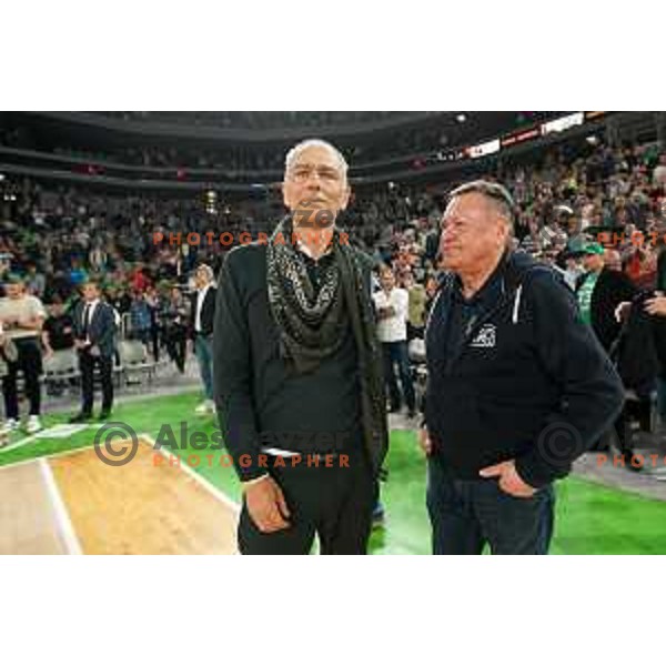 Emil Tedeschi and Zoran Jankovic during quarter-final of 7days EuroCup basketball match between Cedevita Olimpija and Frutti Extra Bursaspor in Stozice, Arena, Ljubljana, Slovenia on April 27, 2022