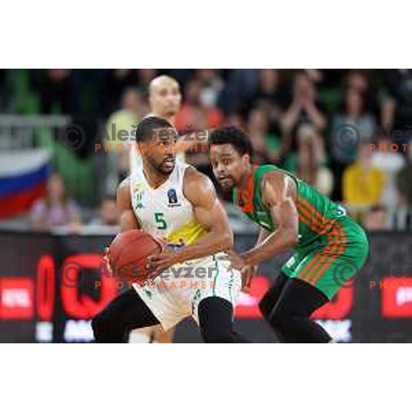 Derek Needham in action during quarter-final of 7days EuroCup basketball match between Cedevita Olimpija and Frutti Extra Bursaspor in Stozice Arena, Ljubljana, Slovenia on April 27, 2022