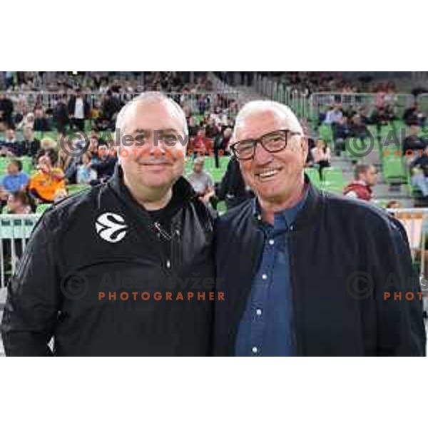Richard Stokes and Iztok Rems during quarter-final of 7days EuroCup basketball match between Cedevita Olimpija and Frutti Extra Bursaspor in Stozice Arena, Ljubljana, Slovenia on April 27, 2022