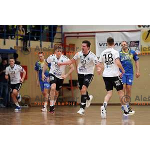 In action during 1.NLB league handball match Trimo Trebnje and Celje Pivovarna Lasko in Trebnje, Slovenia on April 29, 2022