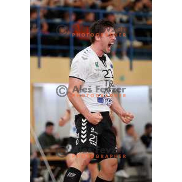 In action during 1.NLB league handball match Trimo Trebnje and Celje Pivovarna Lasko in Trebnje, Slovenia on April 29, 2022