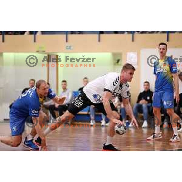 In action during 1.NLB league handball match Trimo Trebnje and Celje Pivovarna Lasko in Trebnje, Slovenia on April 29, 2022