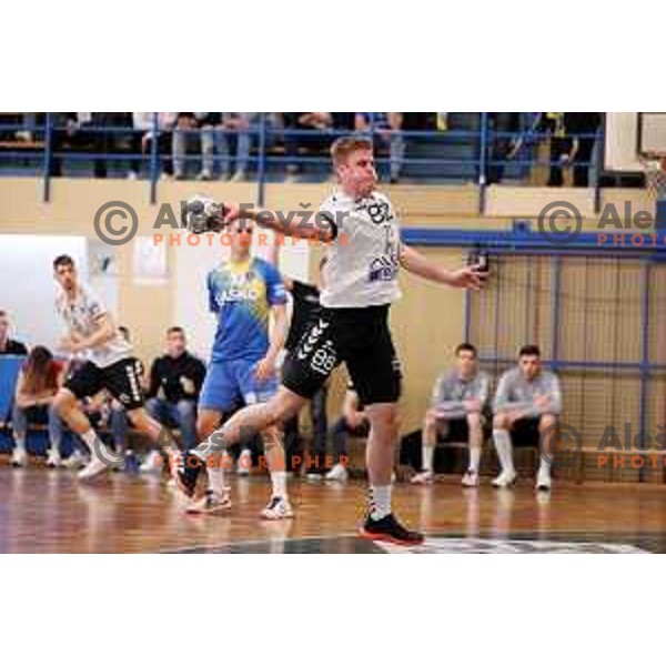 In action during 1.NLB league handball match Trimo Trebnje and Celje Pivovarna Lasko in Trebnje, Slovenia on April 29, 2022