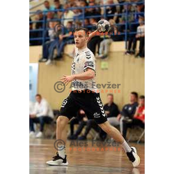 In action during 1.NLB league handball match Trimo Trebnje and Celje Pivovarna Lasko in Trebnje, Slovenia on April 29, 2022