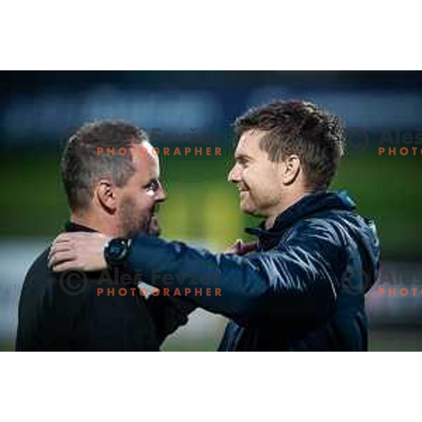 Damir Contala, head coach of Mura and Simon Rozman, head coach of Celje during Prva liga Telemach football match between Celje and Mura in Arena z’dezele in Celje, Slovenia on April 29, 2022. Photo: Jure Banfi