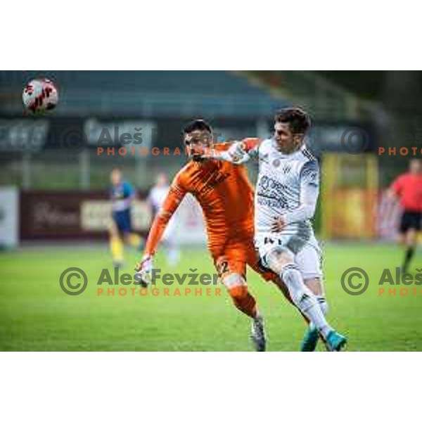 Matjaz Rozman vs Mihael Klepac in action during Prva liga Telemach football match between Celje and Mura in Arena z’dezele in Celje, Slovenia on April 29, 2022. Photo: Jure Banfi