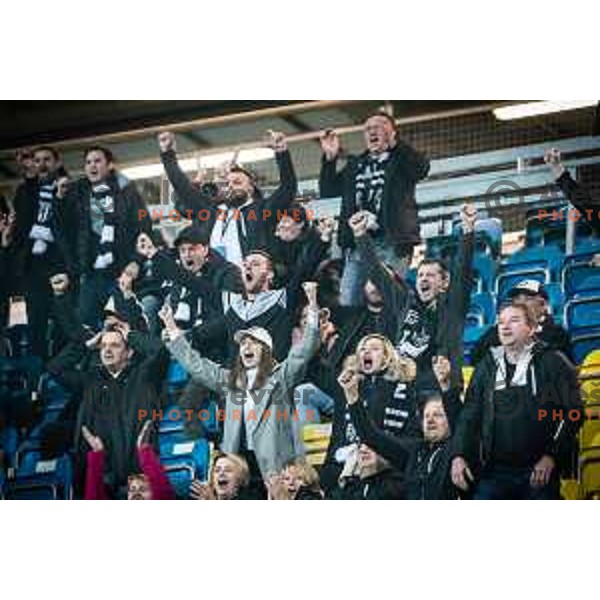 Fans of Mura celebrating during Prva liga Telemach football match between Celje and Mura in Arena z’dezele in Celje, Slovenia on April 29, 2022. Photo: Jure Banfi