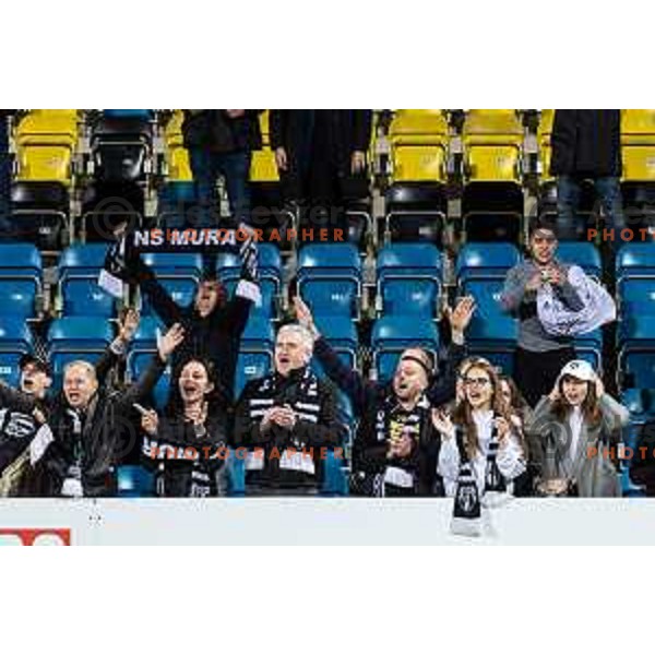 Fans of Mura celebrating during Prva liga Telemach football match between Celje and Mura in Arena z’dezele in Celje, Slovenia on April 29, 2022. Photo: Jure Banfi