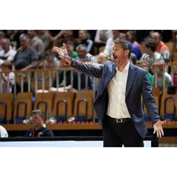 Jurica Golemac, head coach of Cedevita Olimpija in action during ABA league play-off basketball match between Cedevita Olimpija and Igokea in Tivoli Hall, Ljubljana, Slovenia on April 30, 2022