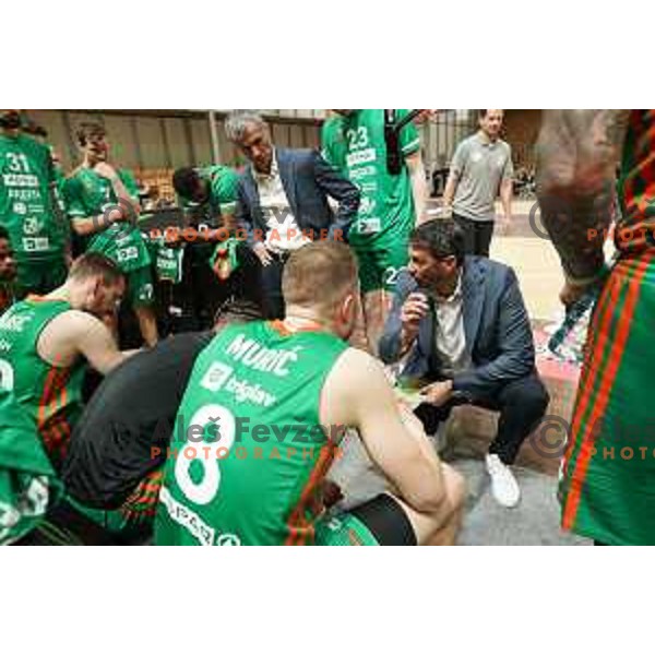 Jurica Golemac, head coach of Cedevita Olimpija in action during ABA league play-off basketball match between Cedevita Olimpija and Igokea in Tivoli Hall, Ljubljana, Slovenia on April 30, 2022