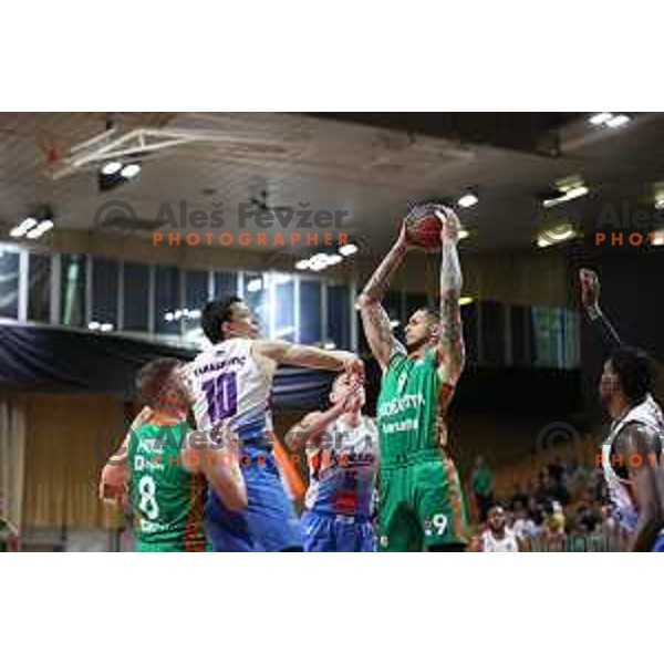 Zach Auguste of Cedevita Olimpija in action during ABA league play-off basketball match between Cedevita Olimpija and Igokea in Tivoli Hall, Ljubljana, Slovenia on April 30, 2022