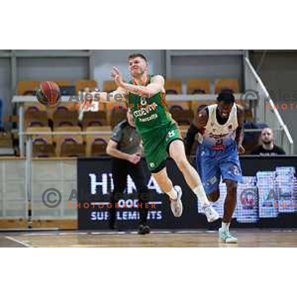 Edo Muric of Cedevita Olimpija in action during ABA league play-off basketball match between Cedevita Olimpija and Igokea in Tivoli Hall, Ljubljana, Slovenia on April 30, 2022