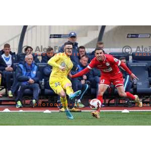 in action during Prva Liga Telemach 2021-2022 football match between Domzale and Aluminij in Domzale, Slovenia on May 1, 2022