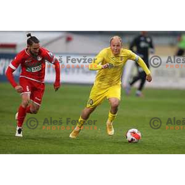 in action during Prva Liga Telemach 2021-2022 football match between Domzale and Aluminij in Domzale, Slovenia on May 1, 2022