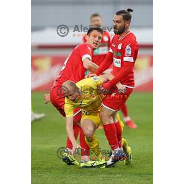 in action during Prva Liga Telemach 2021-2022 football match between Domzale and Aluminij in Domzale, Slovenia on May 1, 2022